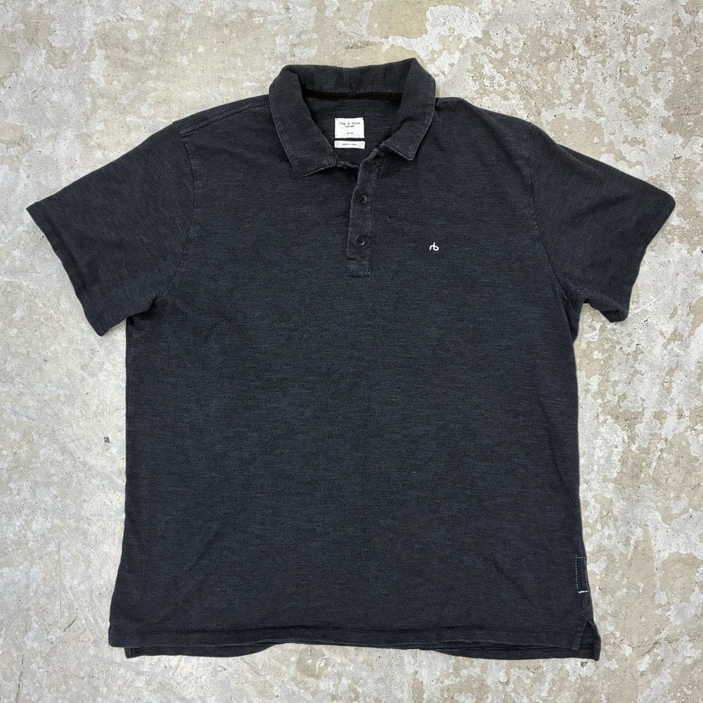 Rag & Bone Polo Shirt Mens XL Black Heathered Short Sleeve Logo Preppy Casual